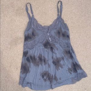 Blue Free People tie dye tank top with lace detail